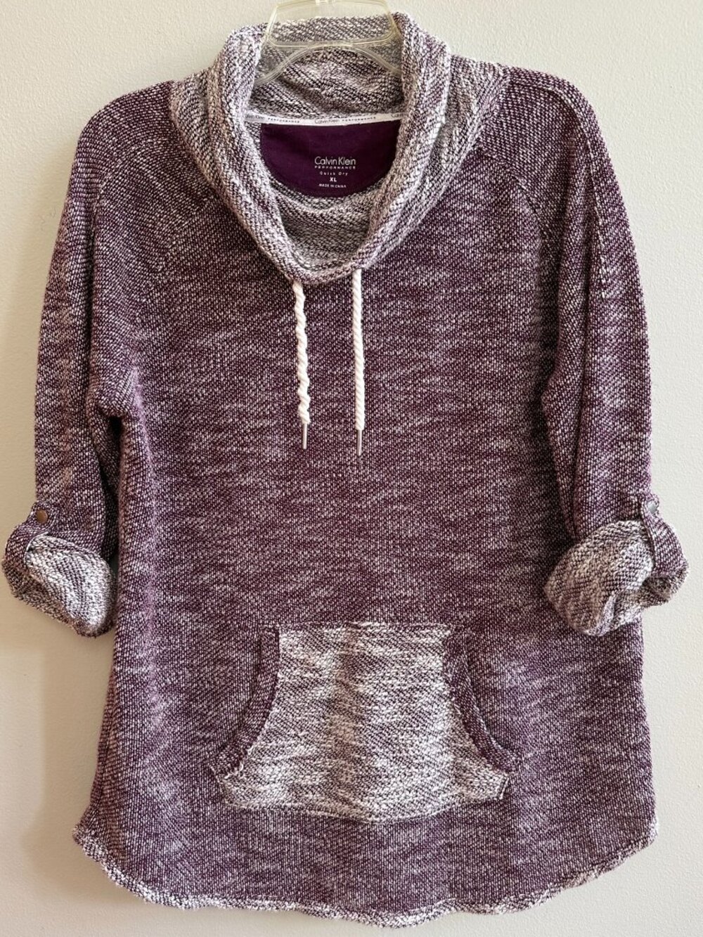Calvin Klein Quick Dry Purple Roll Sleeve Textured Sweatshirt Women's Size XL
